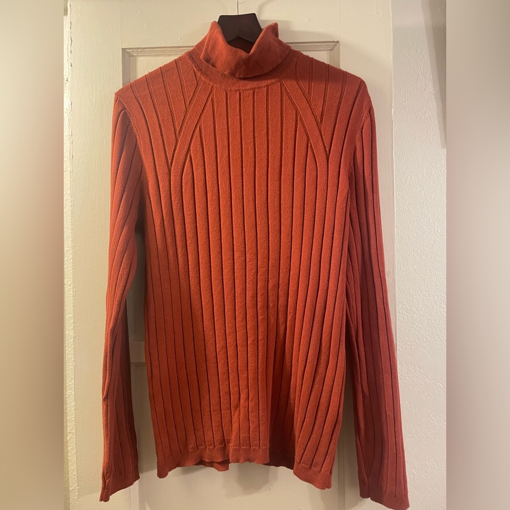 INC burnt orange rubbed turtleneck top